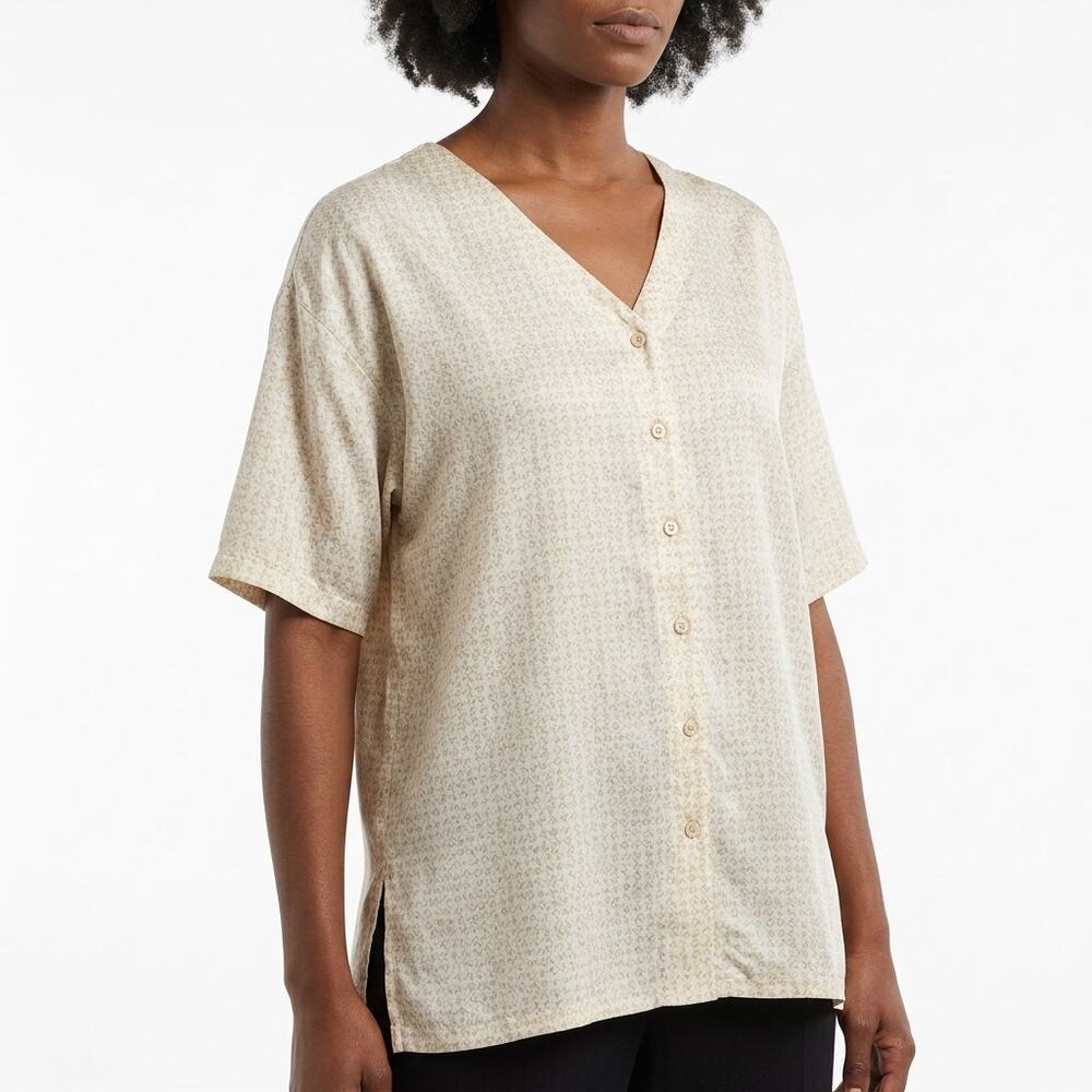 Silk Exchange 100% Silk Geometric Lightweight Button Blouse Women Size L